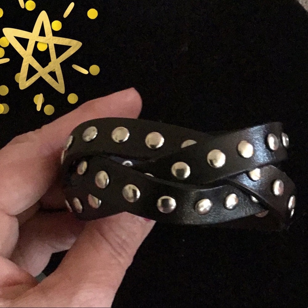UNISEX BLACK BRAIDED BRACELET / LEATHER and STUDS